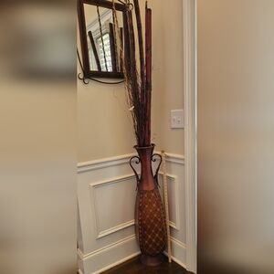 Elegant Brown and Gold Decorative Vase with Bamboo
